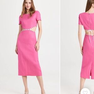 STAUD Pink Sheath Midi Dress with Slit